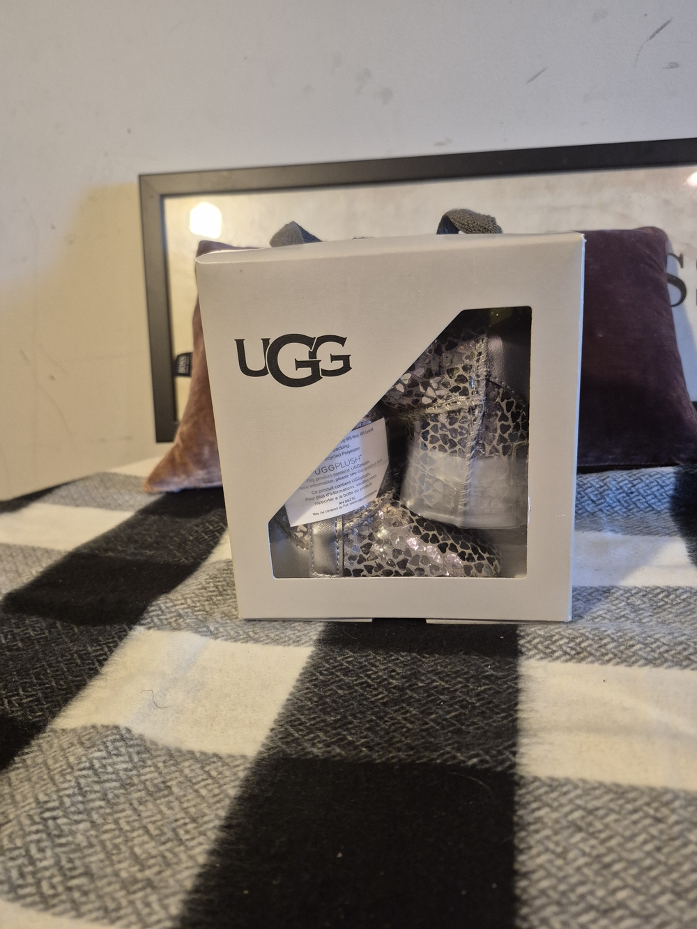 Ugg Jess Bow II Gel Hearts Silver Baby Bootie Boots sz 0/1